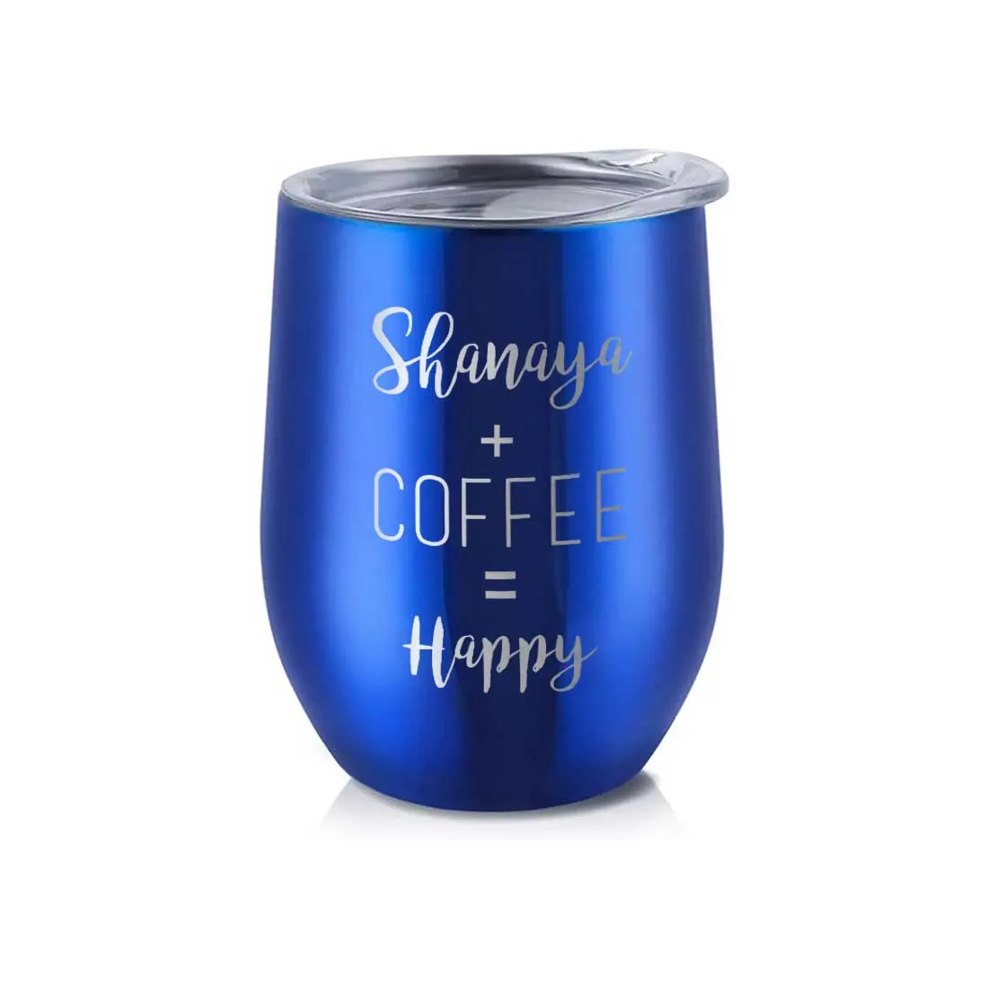 Personalized Coffee Cup with lid Name Engraved Stainless Steel Mug-Happy