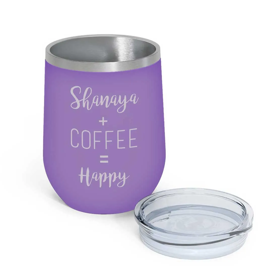 Personalized Coffee Cup with lid Name Engraved Stainless Steel Mug-Happy