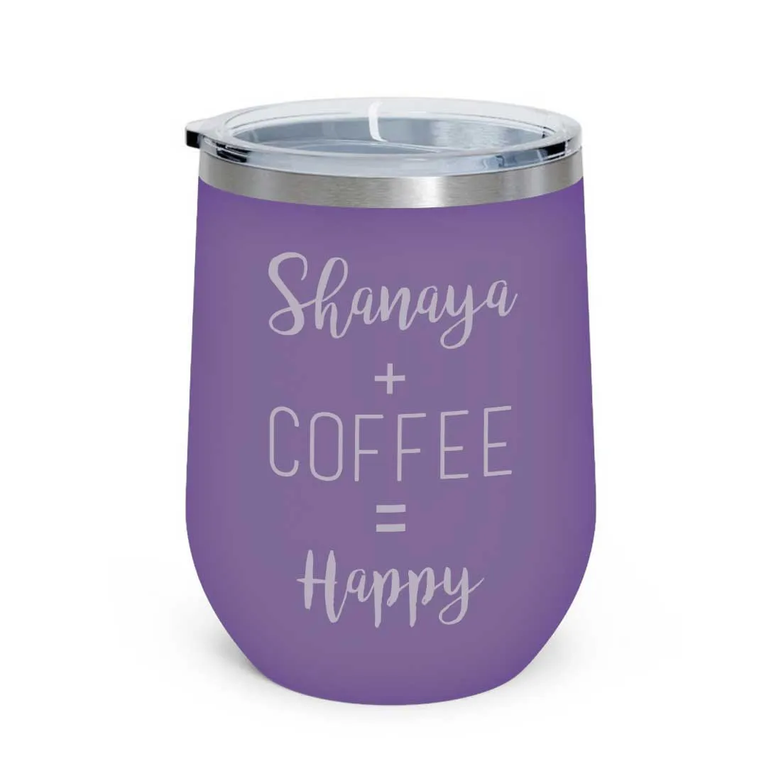 Personalized Coffee Cup with lid Name Engraved Stainless Steel Mug-Happy