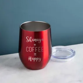 Personalized Coffee Cup with lid Name Engraved Stainless Steel Mug-Happy