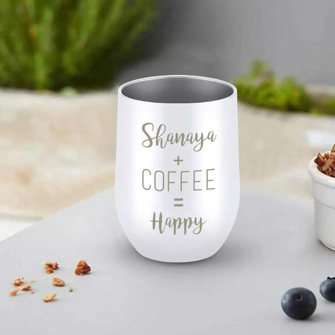 Personalized Coffee Cup with lid Name Engraved Stainless Steel Mug-Happy