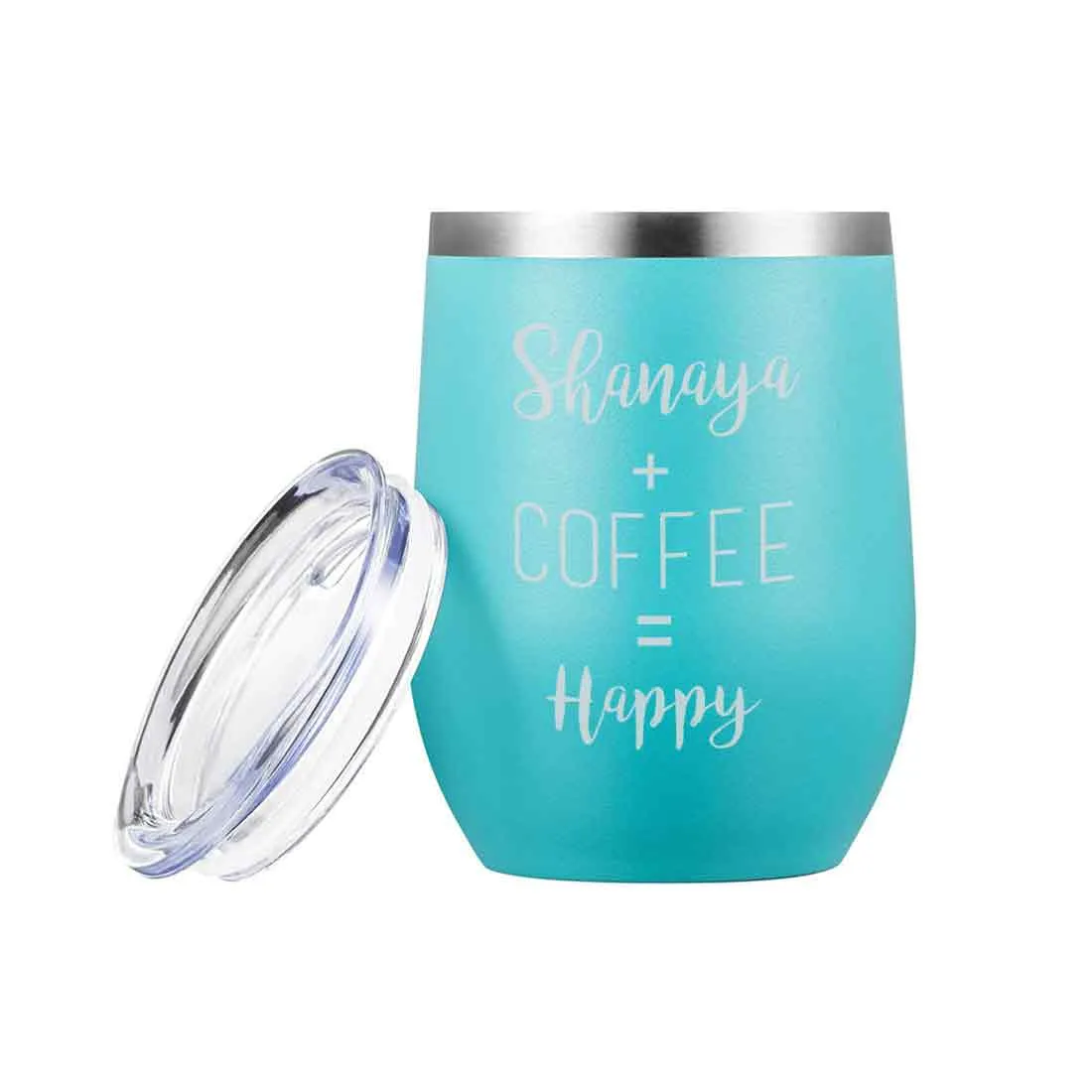 Personalized Coffee Cup with lid Name Engraved Stainless Steel Mug-Happy