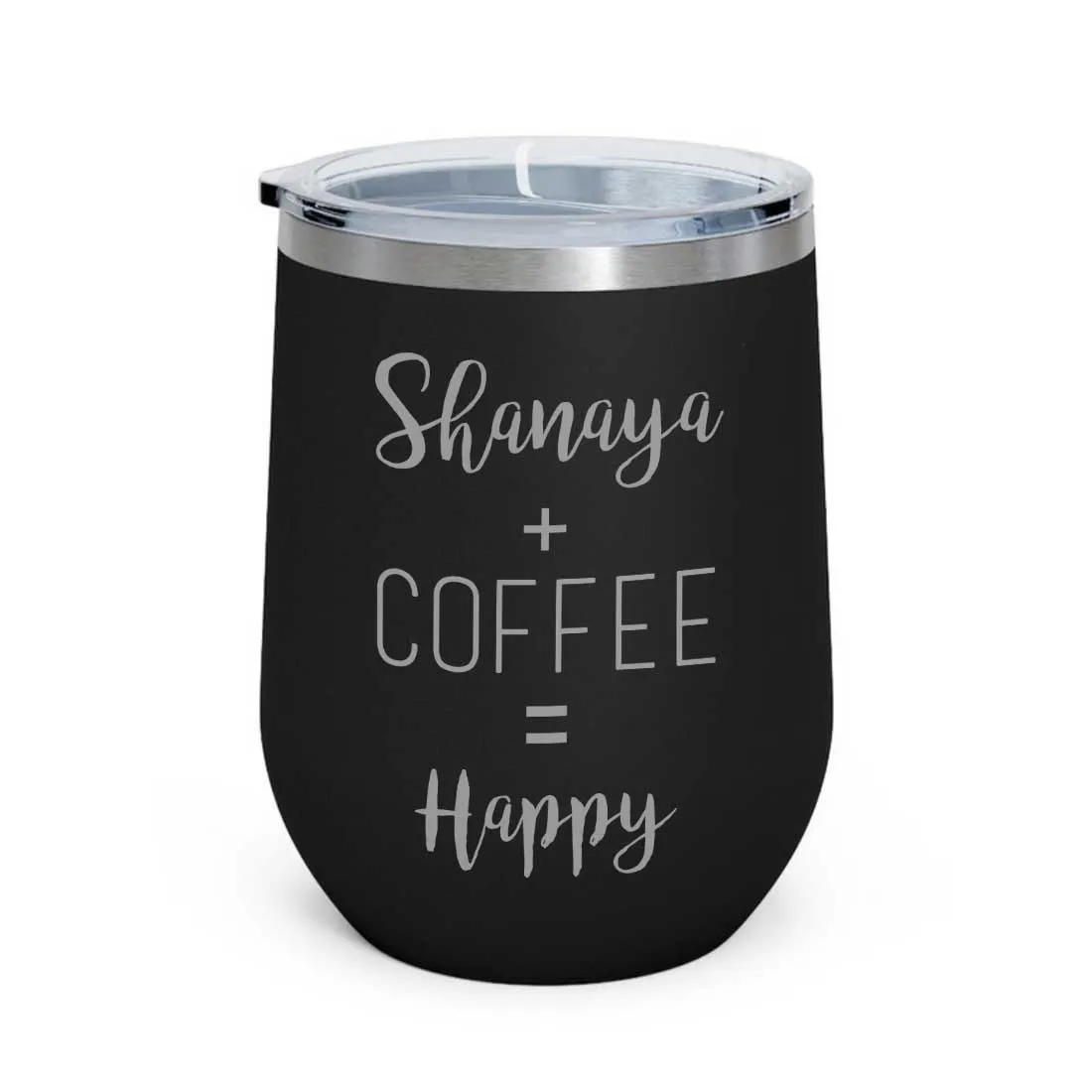 Personalized Coffee Cup with lid Name Engraved Stainless Steel Mug-Happy