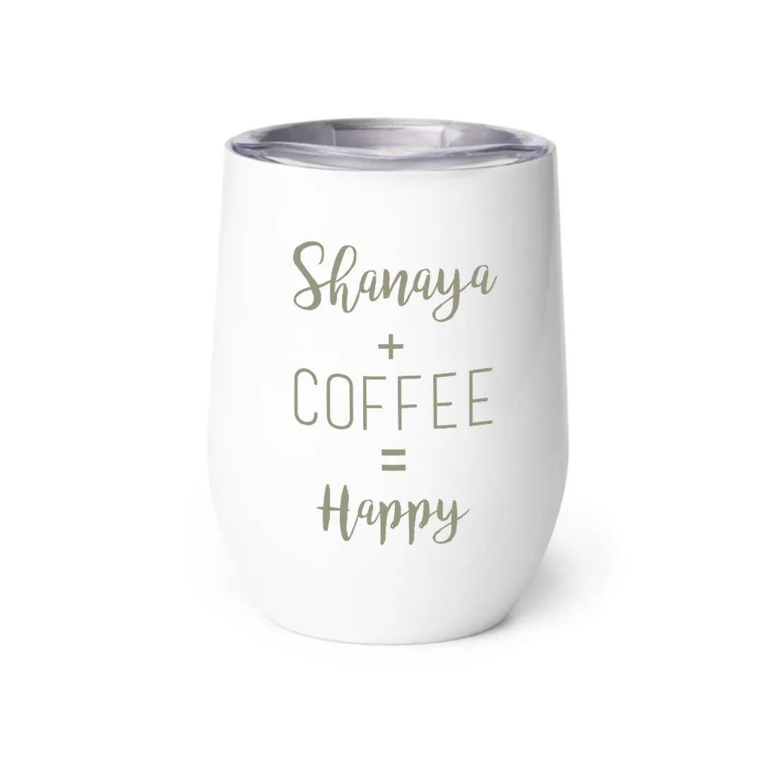 Personalized Coffee Cup with lid Name Engraved Stainless Steel Mug-Happy