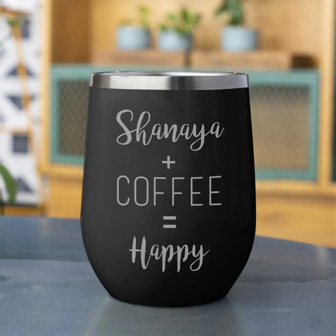 Personalized Coffee Cup with lid Name Engraved Stainless Steel Mug-Happy