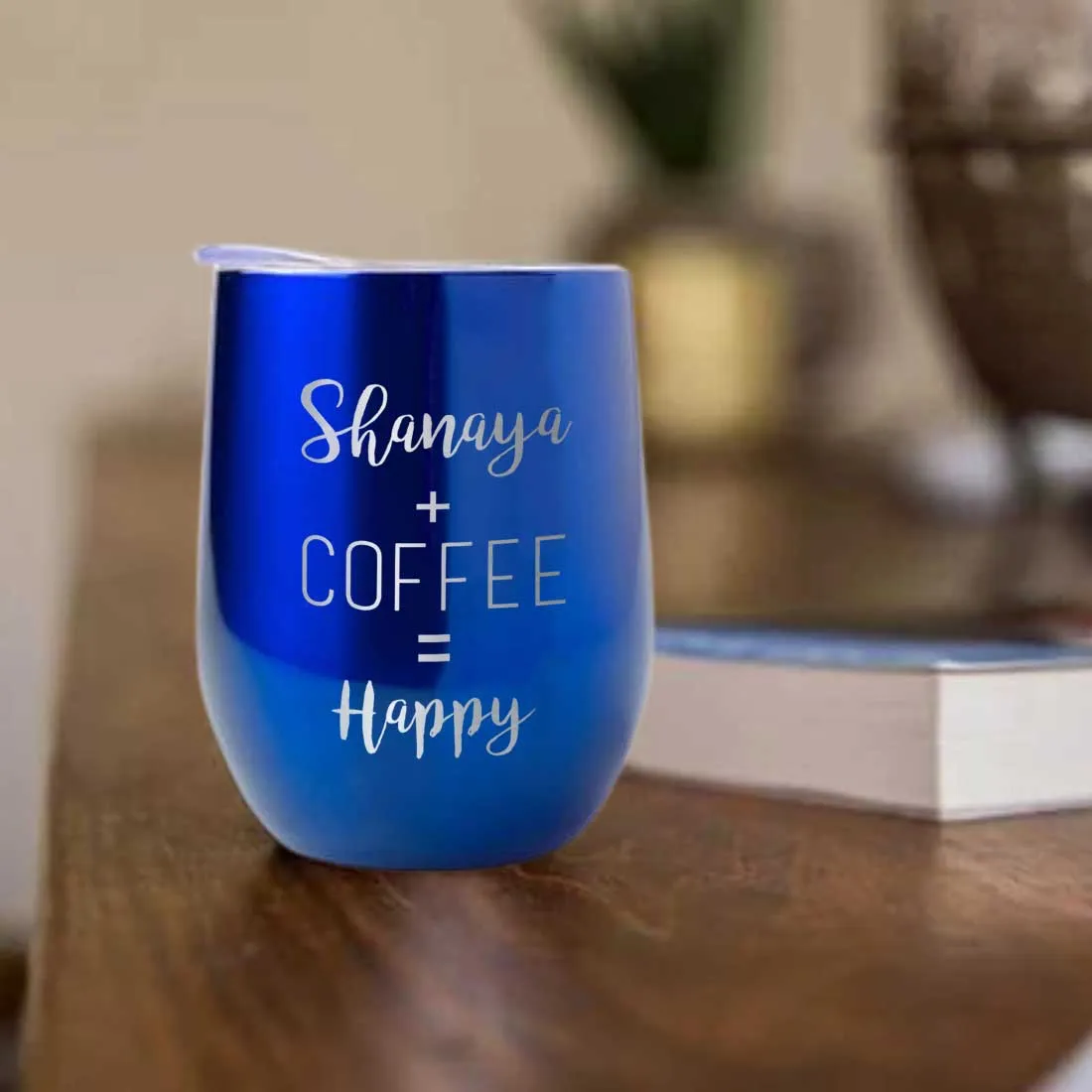 Personalized Coffee Cup with lid Name Engraved Stainless Steel Mug-Happy