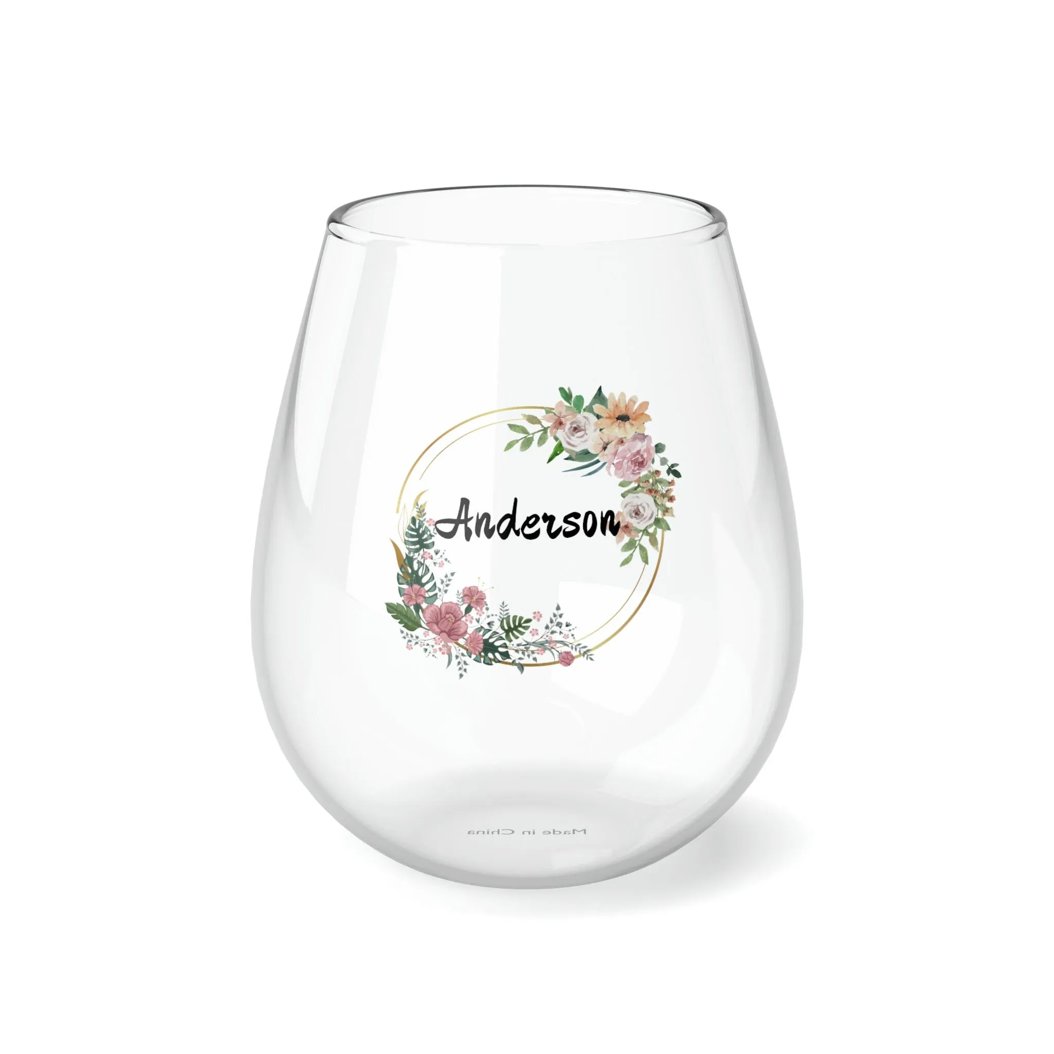 Personalized Name Cracked Wall Wine Glass monogram wreath,custom name glass gift for bridesmaid wedding christmas baby christening new job