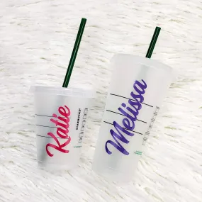 Personalized Starbucks 16 or 24 oz Reusable Cold Cup with Custom Vinyl Name Decal