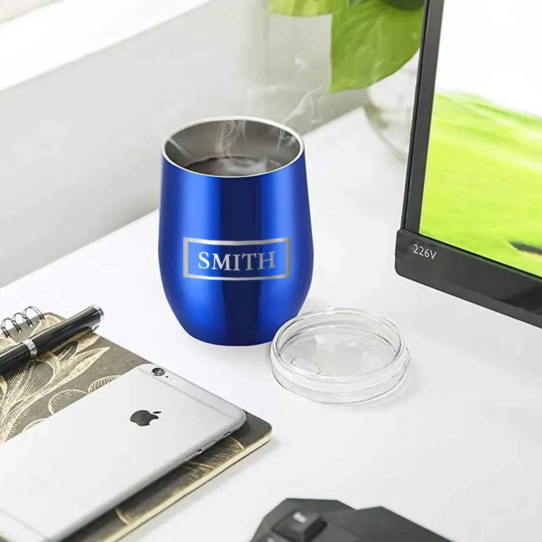 Personalized Travel Coffee Mug Insulated with lid Name Engraved Stainless Steel - Frame