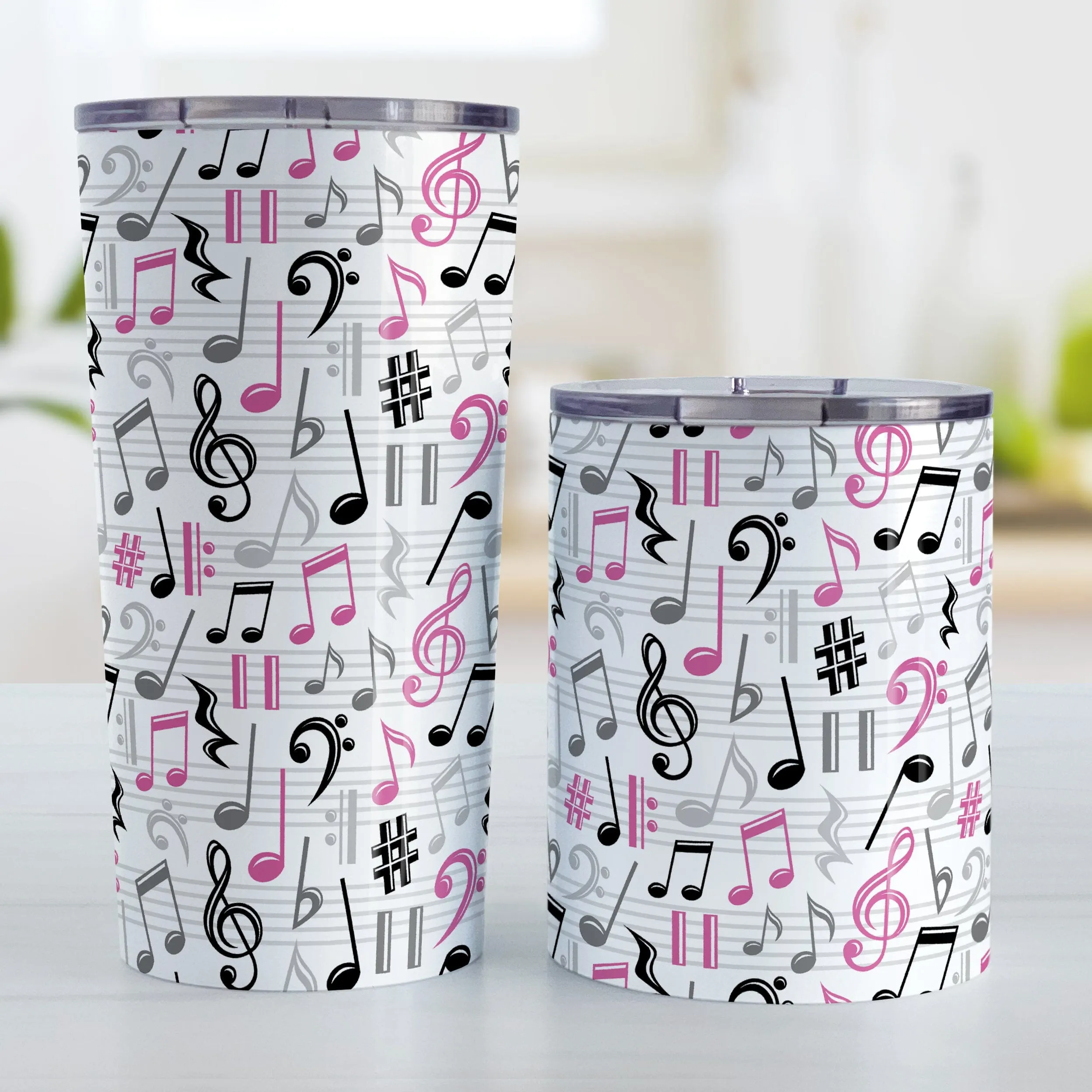 Pink Music Notes Pattern Tumbler Cup