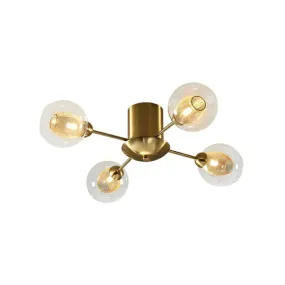 Postmodern Gold Finish Semi Flush Ceiling Light with Clear Glass Ball and Mesh Shade Inside