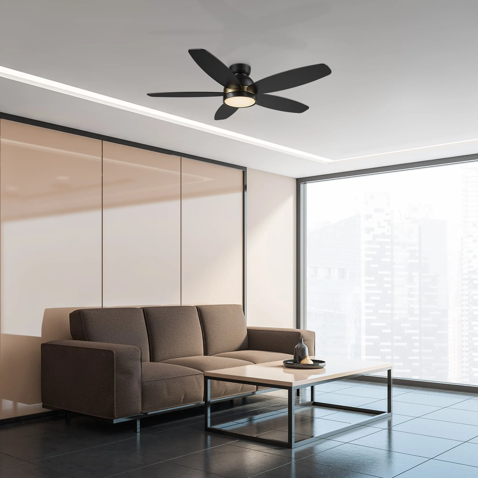 Povjeta Low Profile Ceiling Fan with LED Light and remote 48 inch