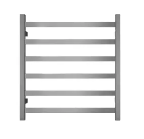 Premium Brushed Nickel Heated Towel Rack - 6 Bars, Square Design, AU Standard, 650x620mm Wide