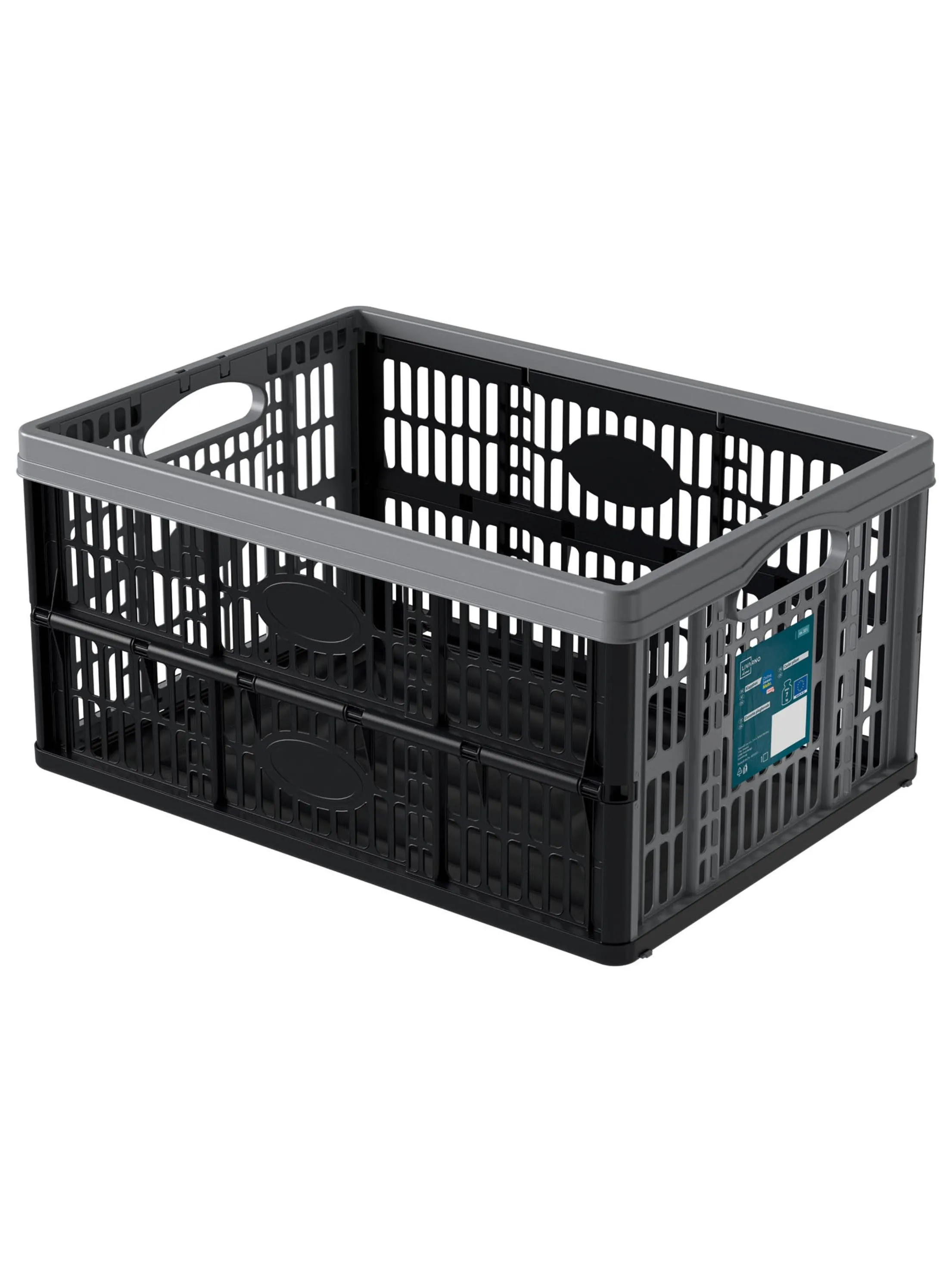 Recycled Plastic Collapsible Crate 32 L, Black   Gray