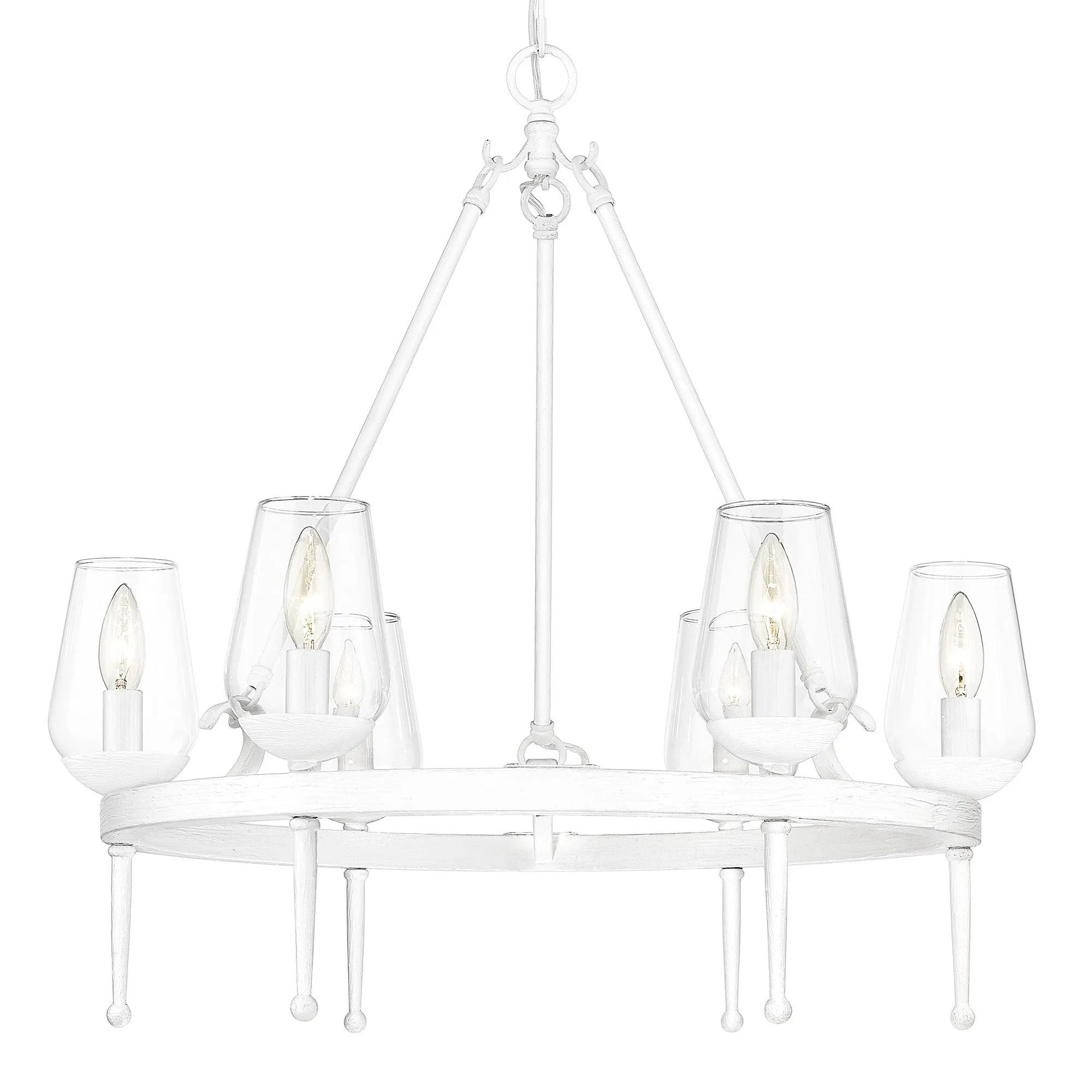 Regent 6 Light Chandelier in Textured White Plaster with Clear Glass Shade