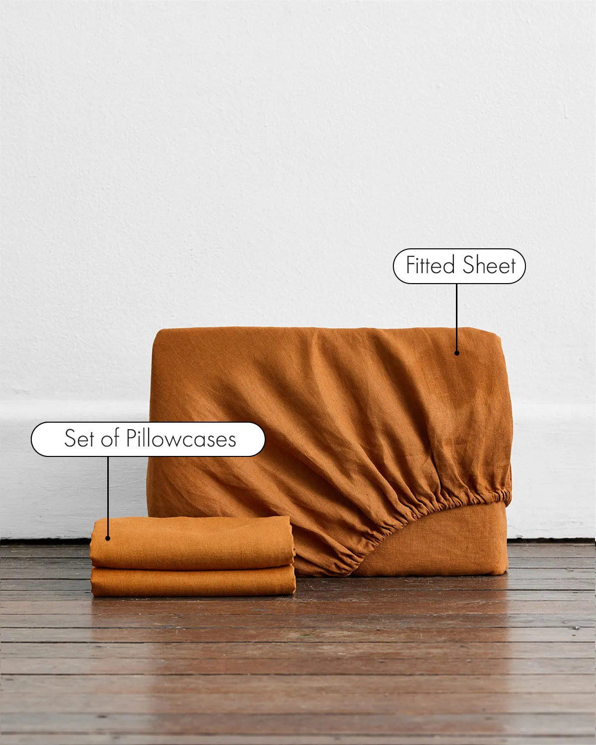 Rust 100% French Flax Linen Fitted Sheet Set