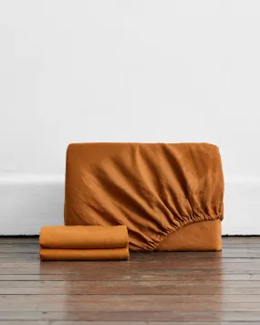 Rust 100% French Flax Linen Fitted Sheet Set