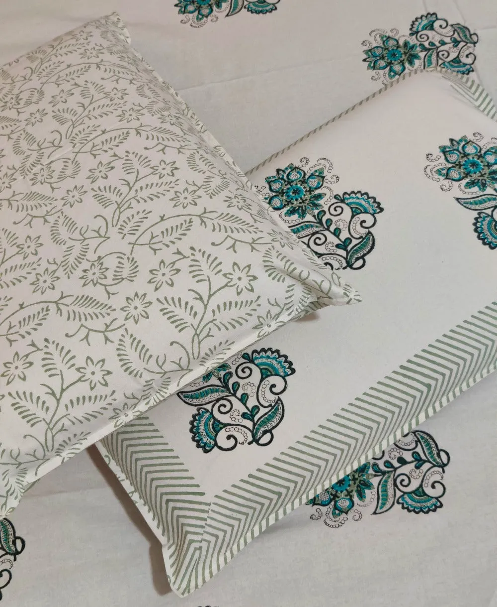 SEA GREEN FLOWER BUNCH COTTON BEDSHEET