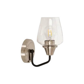 Selina 1 Light Black and Satin Nickel Wall Light with Clear Glass