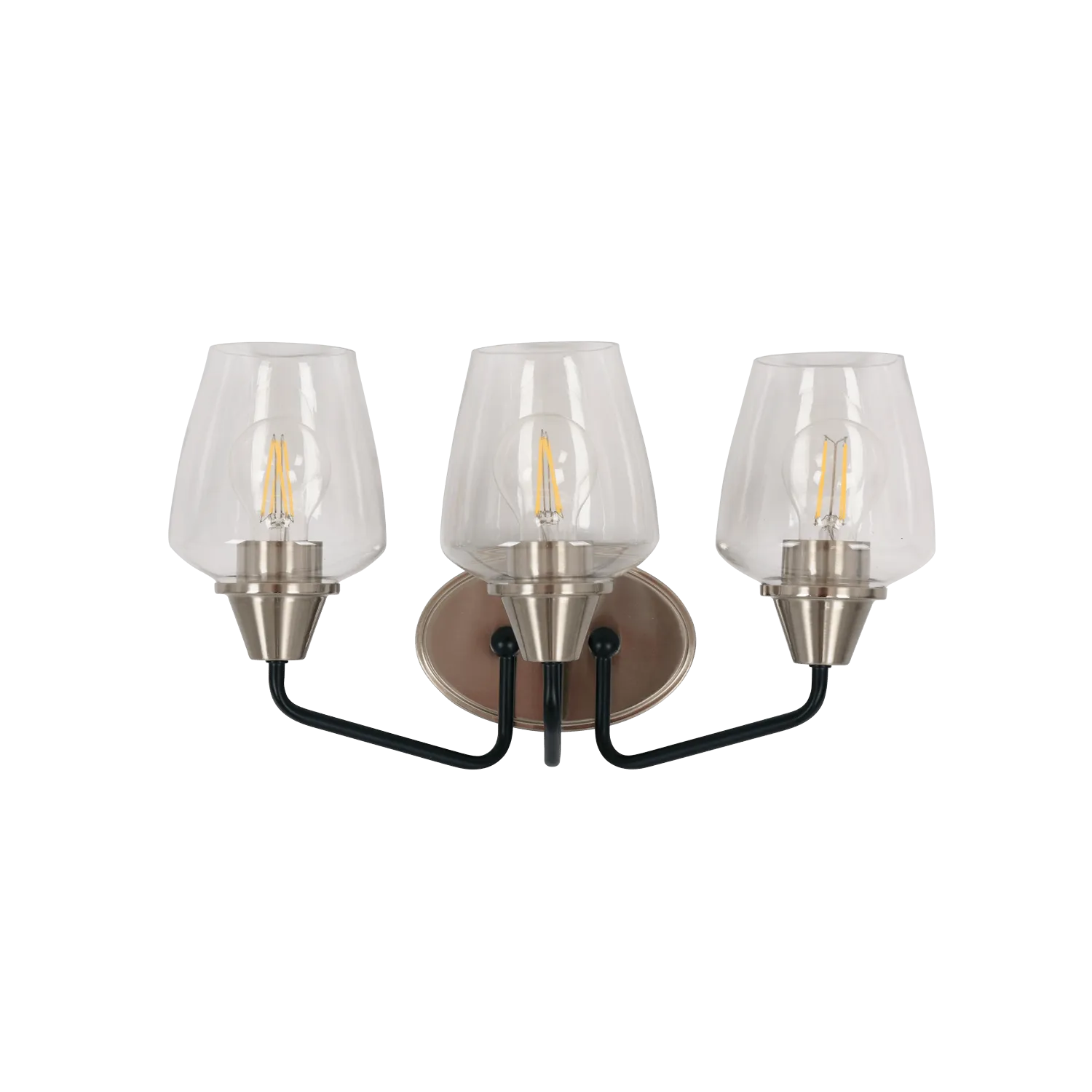 Selina 3 Light Black and Satin Nickel Wall Light with Clear Glass