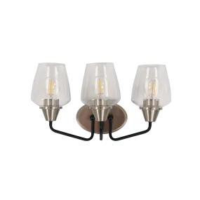 Selina 3 Light Black and Satin Nickel Wall Light with Clear Glass