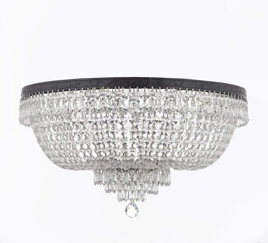 Set of 2-1 French Empire Crystal Chandelier Lighting H36" X W30" W/Dark Antique Finish! and 1 French Empire Crystal Flush Chandelier Lighting H21" X W30" w/Dark Antique Finish! - 1EA CB/870/14   1EA FLUSH/CB/870/14