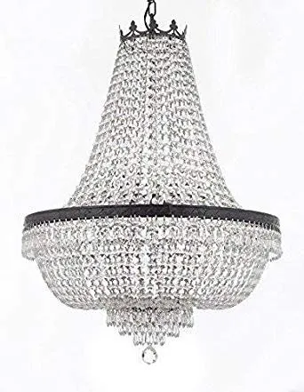 Set of 2-1 French Empire Crystal Chandelier Lighting H36" X W30" W/Dark Antique Finish! and 1 French Empire Crystal Flush Chandelier Lighting H21" X W30" w/Dark Antique Finish! - 1EA CB/870/14   1EA FLUSH/CB/870/14