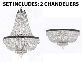 Set of 2-1 French Empire Crystal Chandelier Lighting H36" X W30" W/Dark Antique Finish! and 1 French Empire Crystal Flush Chandelier Lighting H21" X W30" w/Dark Antique Finish! - 1EA CB/870/14   1EA FLUSH/CB/870/14