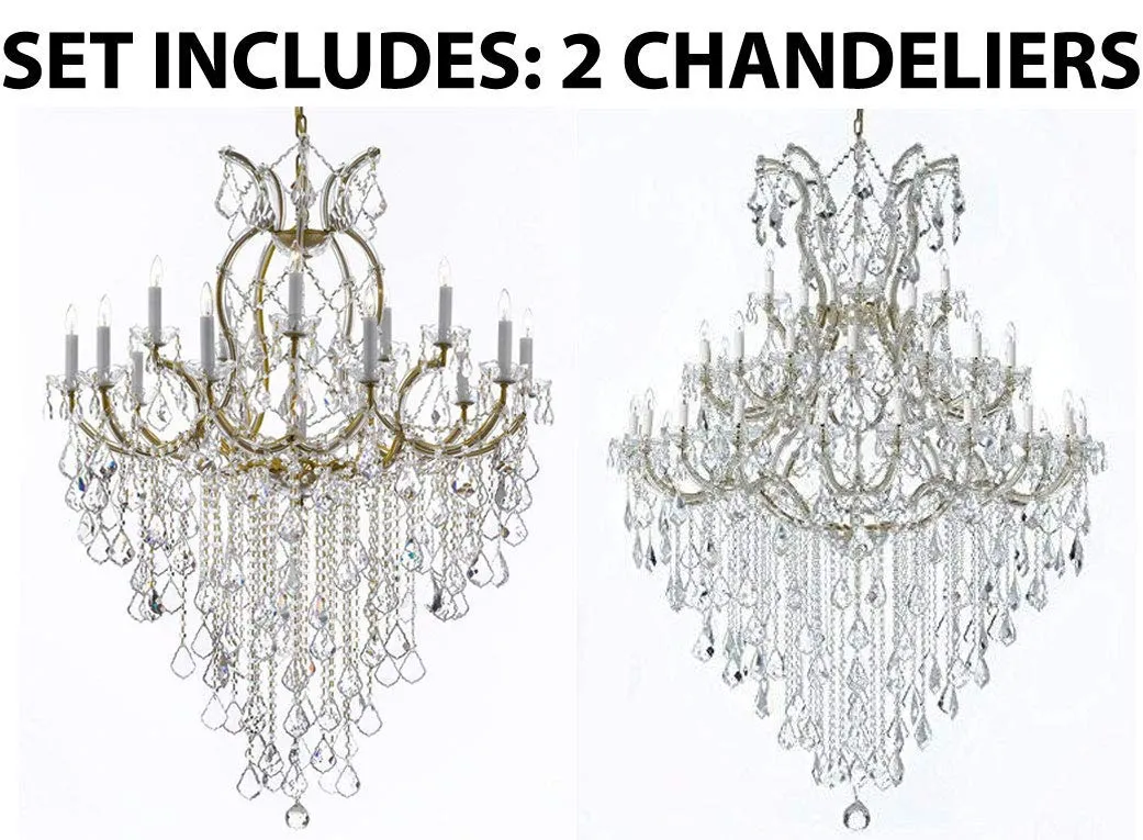 Set of 2-1 Maria Theresa Chandelier Empress Crystal (Tm) Lighting H 50" W 37" and 1 Large Foyer/Entryway Maria Theresa Empress Crystal (tm) Chandelier Lighting! H 72" W 52" - B12/21510/15 1   GOLD/B13/2756/36 1