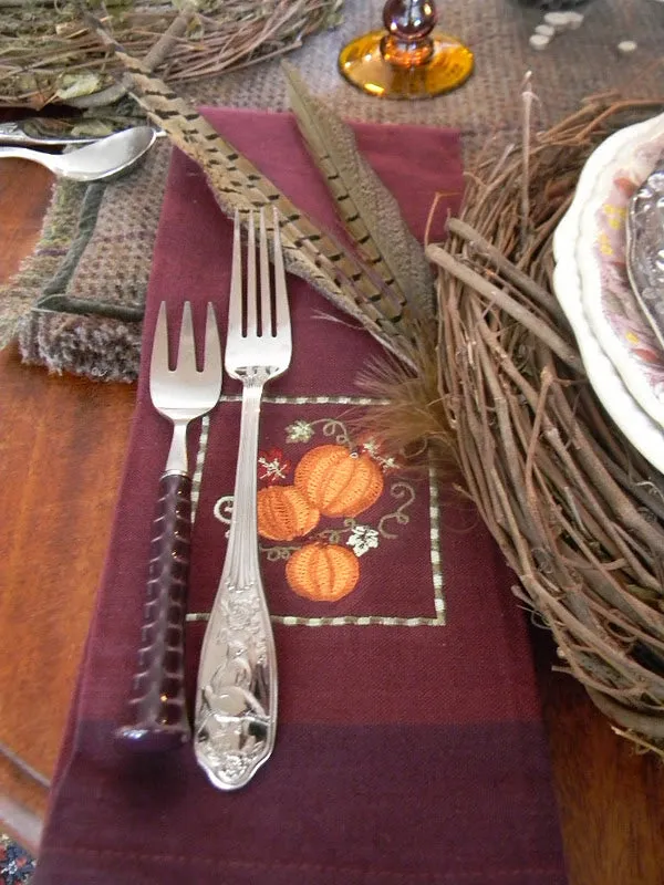 Set of 6 Embroidered Autumn Pumpkin & Vine Napkins  Kitchen Dish Tea Towel