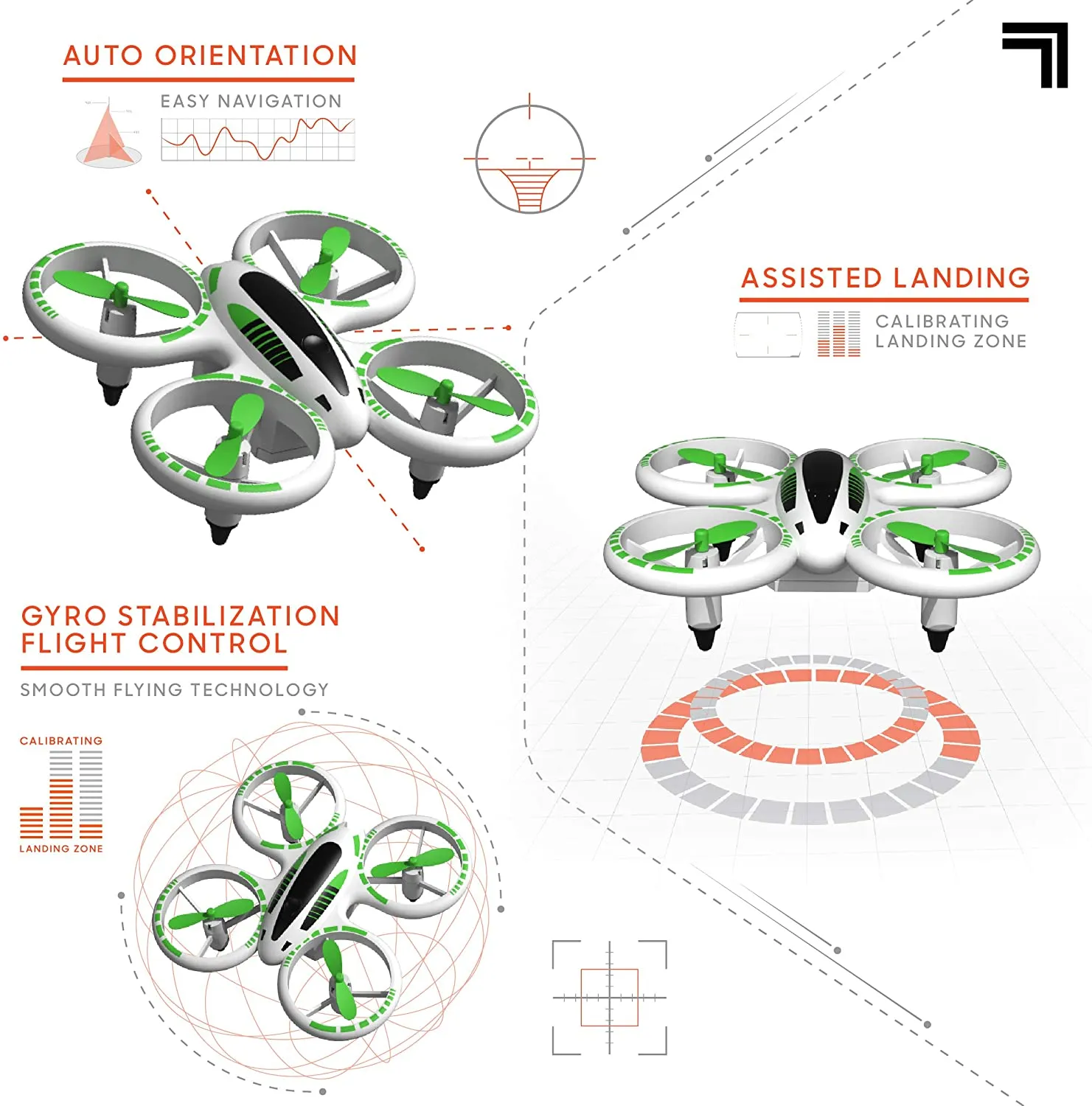 SHARPER IMAGE 2.4GHz RC Glow Up Stunt Drone with LED Lights, Mini Remote Controlled Quadcopter with Assisted Landing