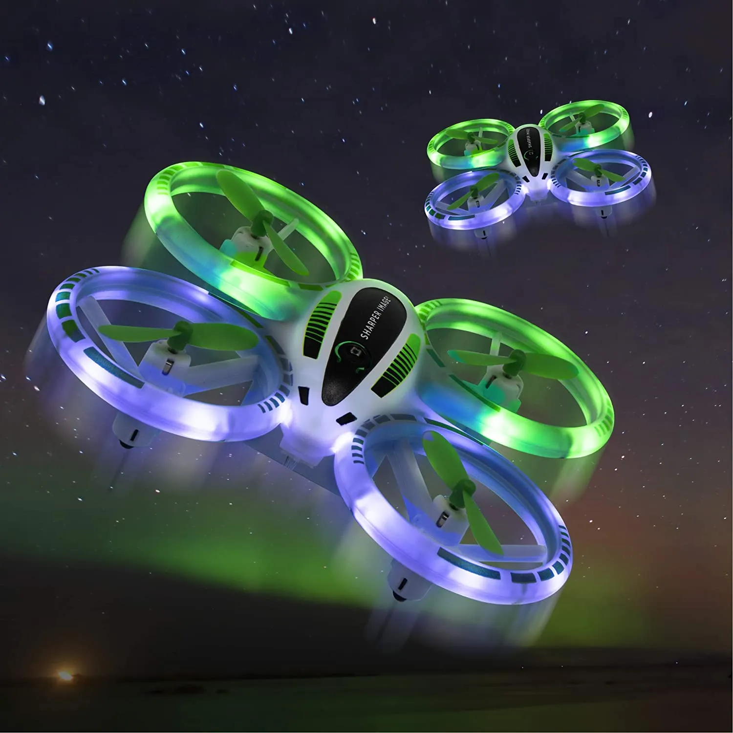 SHARPER IMAGE 2.4GHz RC Glow Up Stunt Drone with LED Lights, Mini Remote Controlled Quadcopter with Assisted Landing