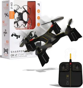 SHARPER IMAGE Stunt Drone, 2.4GHz RC DX-2 Stunt Drone, Mini Remote Controlled Quadcopter with Assisted Landing, Wireless and Rechargeable