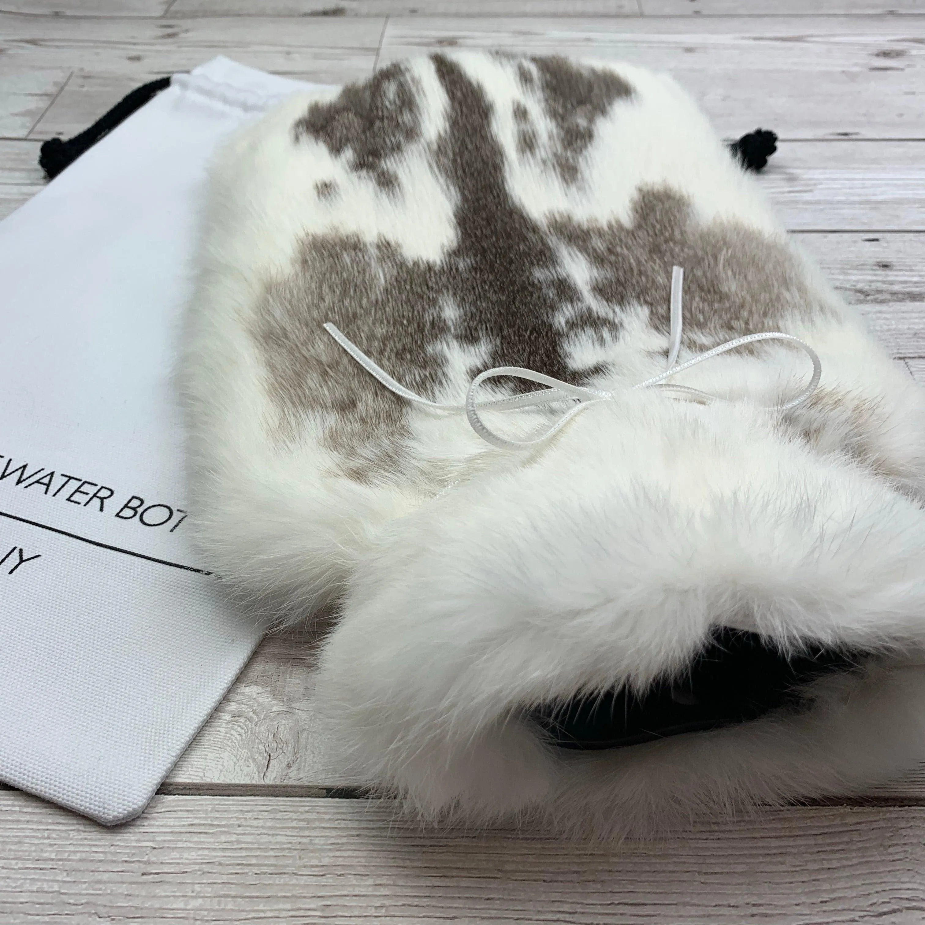 Stunning Grey and White Fur Luxury Rabbit Fur Hot Water Bottle from The Fur Hot Water Bottle Company - Large - #194 - Premium