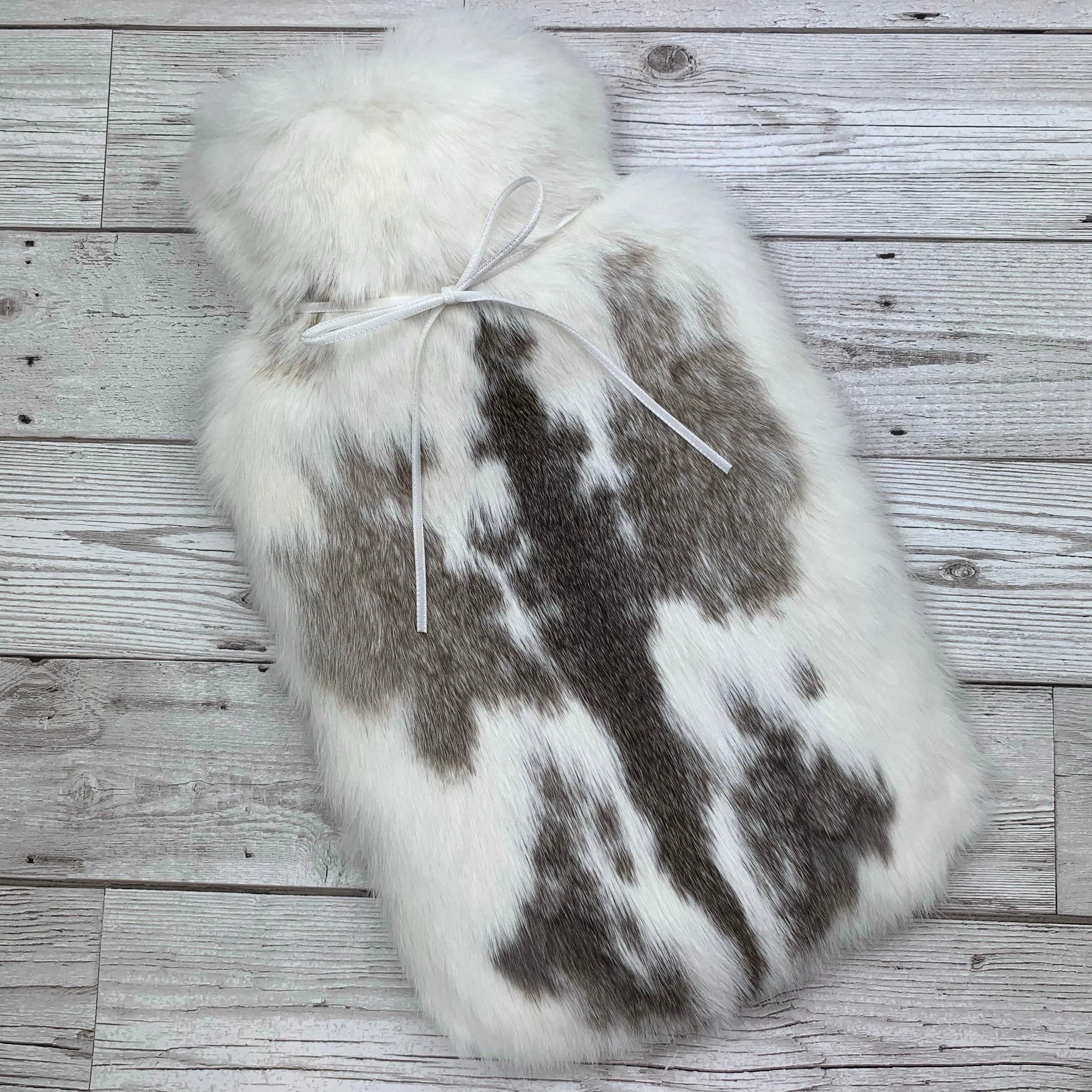 Stunning Grey and White Fur Luxury Rabbit Fur Hot Water Bottle from The Fur Hot Water Bottle Company - Large - #194 - Premium