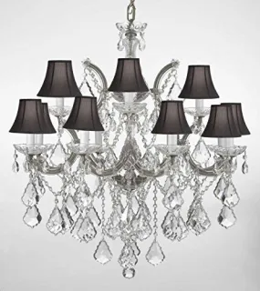 Swarovski Crystal Trimmed Chandelier Chandelier Lighting With Black Shades H30" X W28" - F83-Blackshades/Silver/B7/21532/12 1Sw