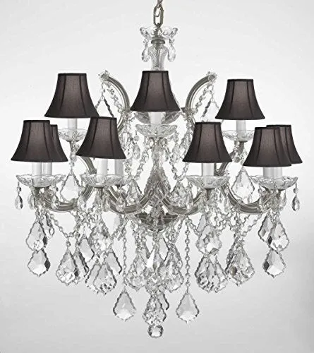 Swarovski Crystal Trimmed Chandelier Chandelier Lighting With Black Shades H30" X W28" - F83-Blackshades/Silver/B7/21532/12 1Sw