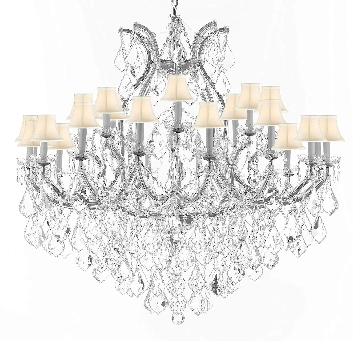 Swarovski Crystal Trimmed Chandelier Lighting Chandeliers H46" X W46" Dressed with Large, Luxe Crystals! - Great for The Foyer, Entry Way, Living Room, Family Room & More! w/White Shades - A83-B90/CS/WHITESHADES/2MT/24 1SW