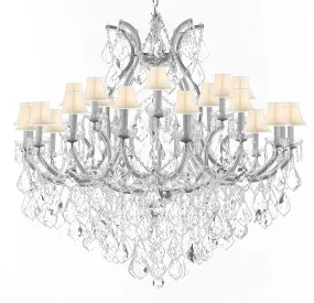 Swarovski Crystal Trimmed Chandelier Lighting Chandeliers H46" X W46" Dressed with Large, Luxe Crystals! - Great for The Foyer, Entry Way, Living Room, Family Room & More! w/White Shades - A83-B90/CS/WHITESHADES/2MT/24 1SW