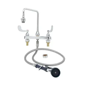 T&S Brass B-2346 Workboard Faucet w/ Spray Valve, 8" Centers, Vacuum Breaker Gooseneck, 4" Wrist Handles