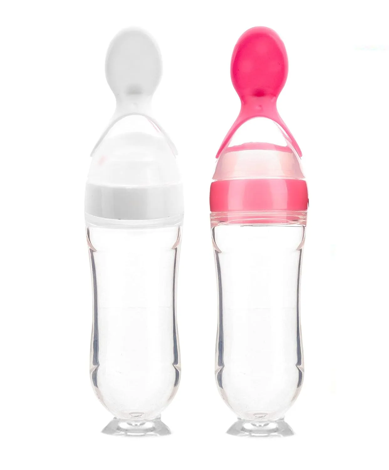 THE LITTLE LOOKERS Infant Baby Squeezy Food Grade Silicone Bottle Feeder with Soft Silicon Baby Feeding Used for Semi Solid |Spoon Feeder| Cerelac Feeder| Rice Paste Milk Food Feeder (90ml, Pink & Yellow)