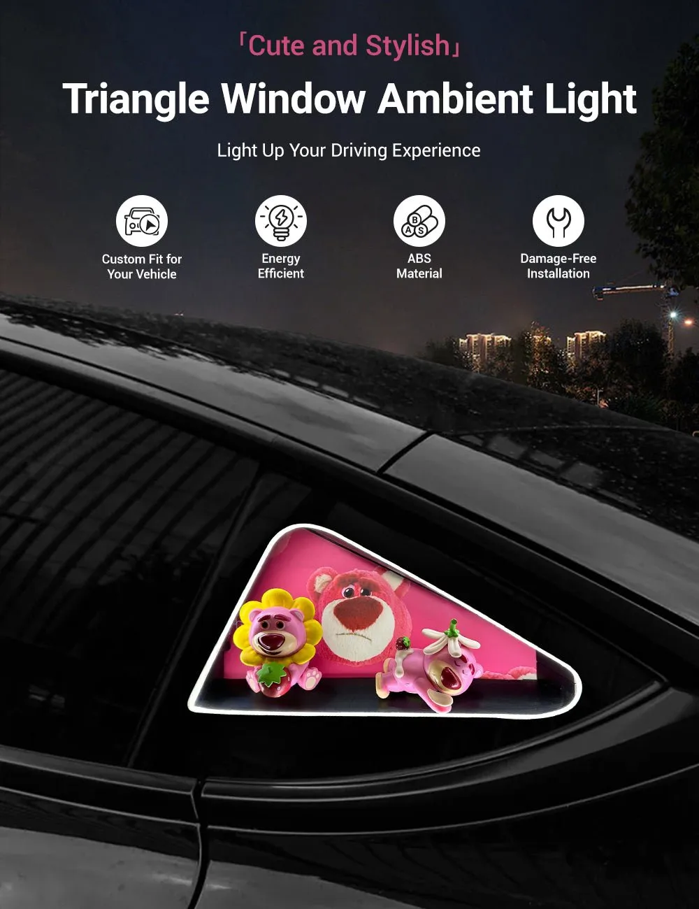 Triangle Window Ambient Light For Tesla Model 3/Y【Lotso Bear】