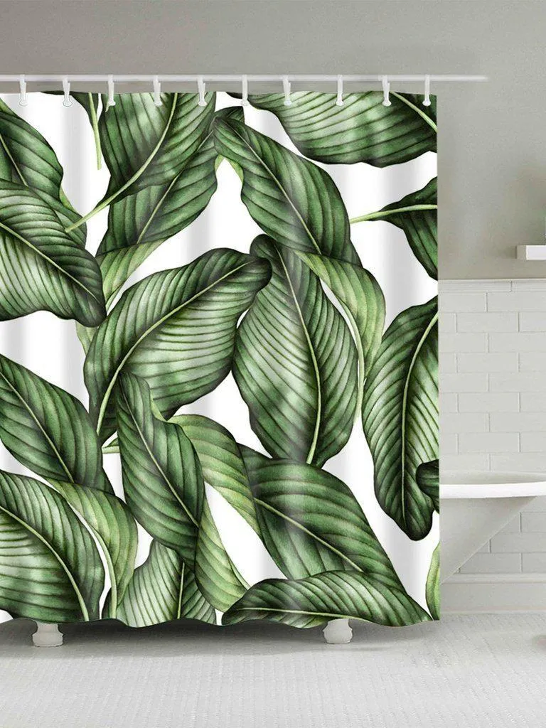 Tropical Print Shower Curtain With Hook 12pcs