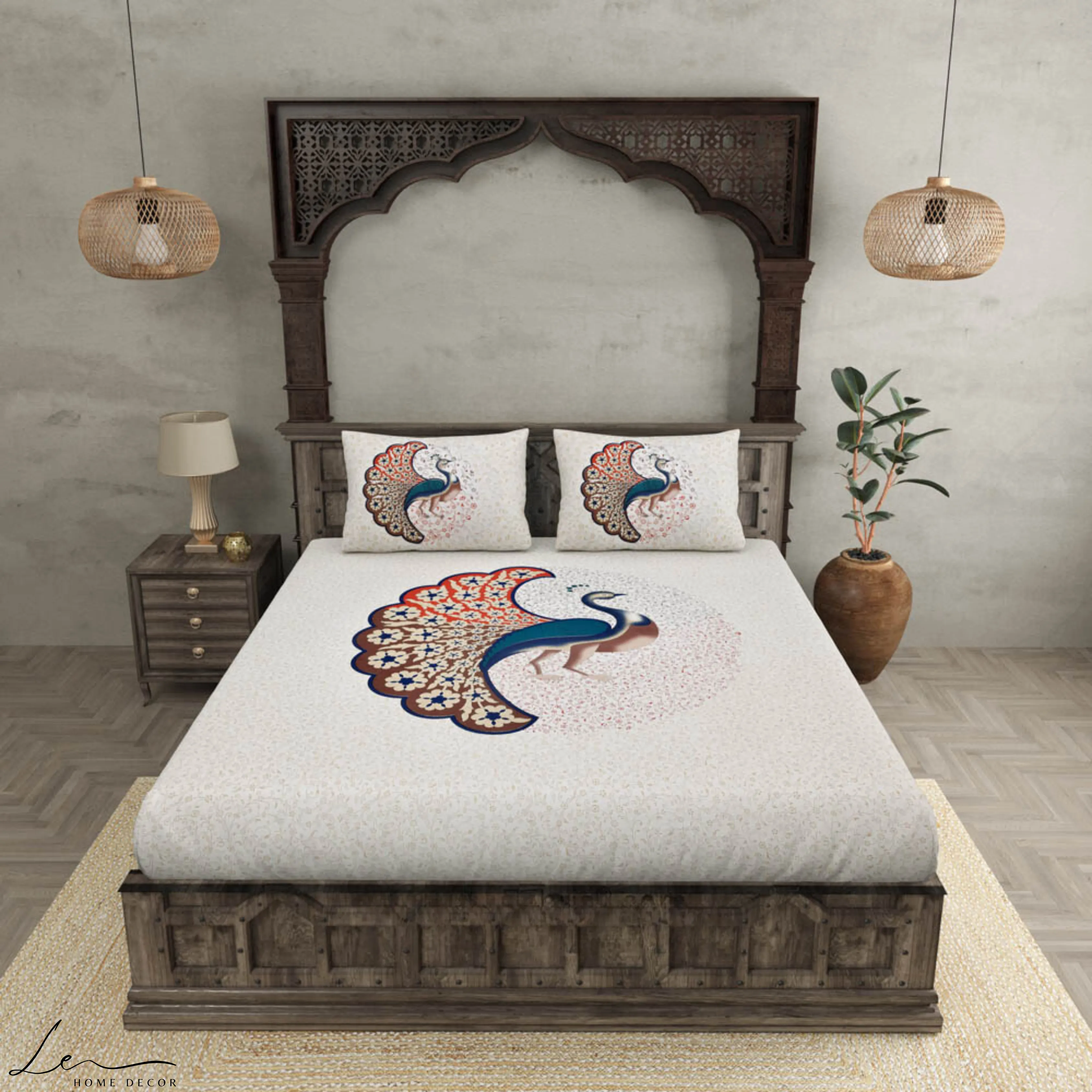 Twill Cotton Bedsheet Dancing Peacock