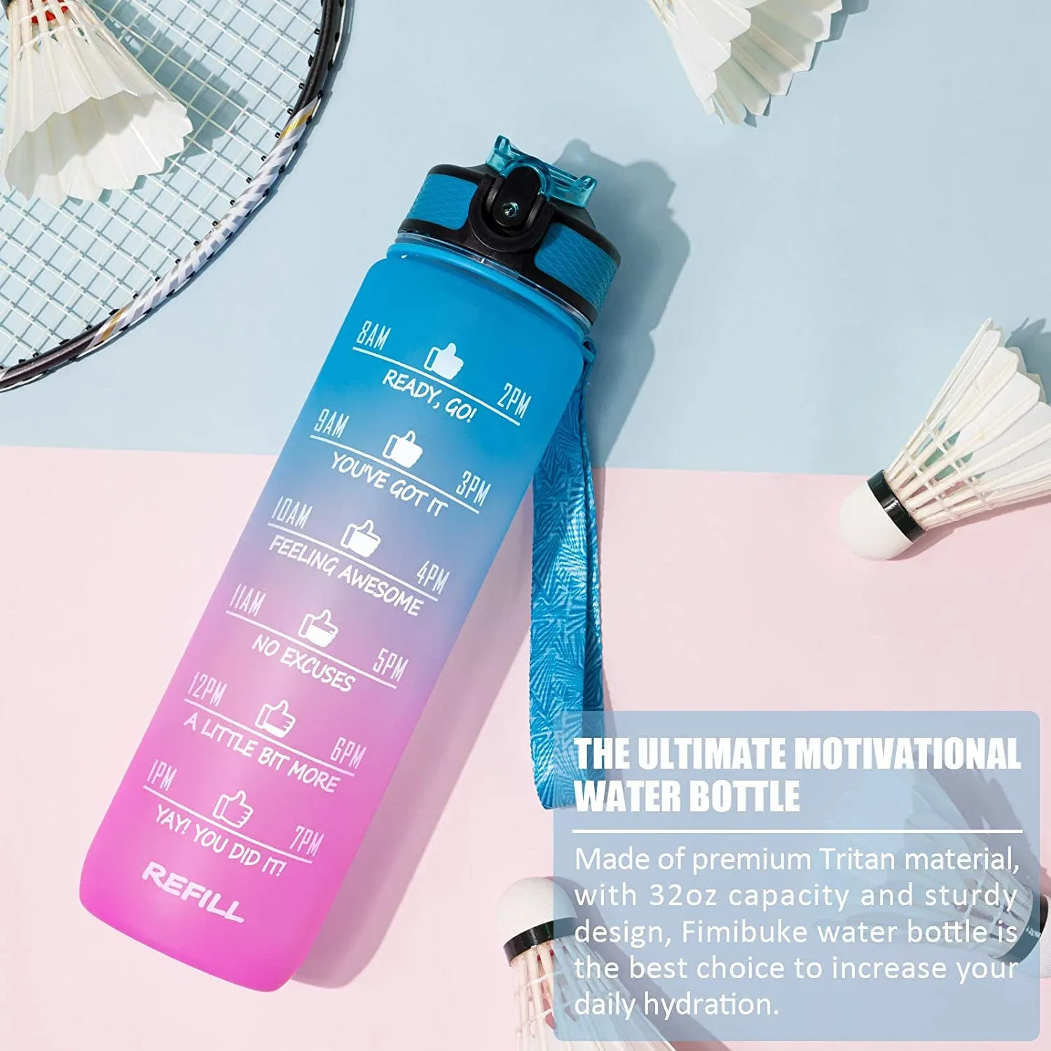 Unbreakable Water Bottle 1 L with Motivational Time Marker measurement, Leakproof Durable BPA Free Water bottle for office, School, Home, gym