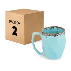 USHA SHRIRAM Ceramic Tea Coffee Cup with Handles (280 ml x 2) | Microwave Safe Tea Coffee Mugs for Home Office | Glossy Finish | Ceramic Mug for Gift | Gifting Mug Set (Pack of 2- Sky Blue)