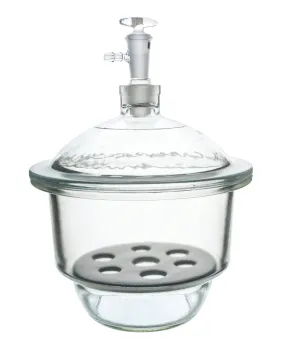 Vacuum Desiccator with Stopcock, 15cm (5.9") I.D. - Borosilicate Glass - Porcelain Sieve Plate