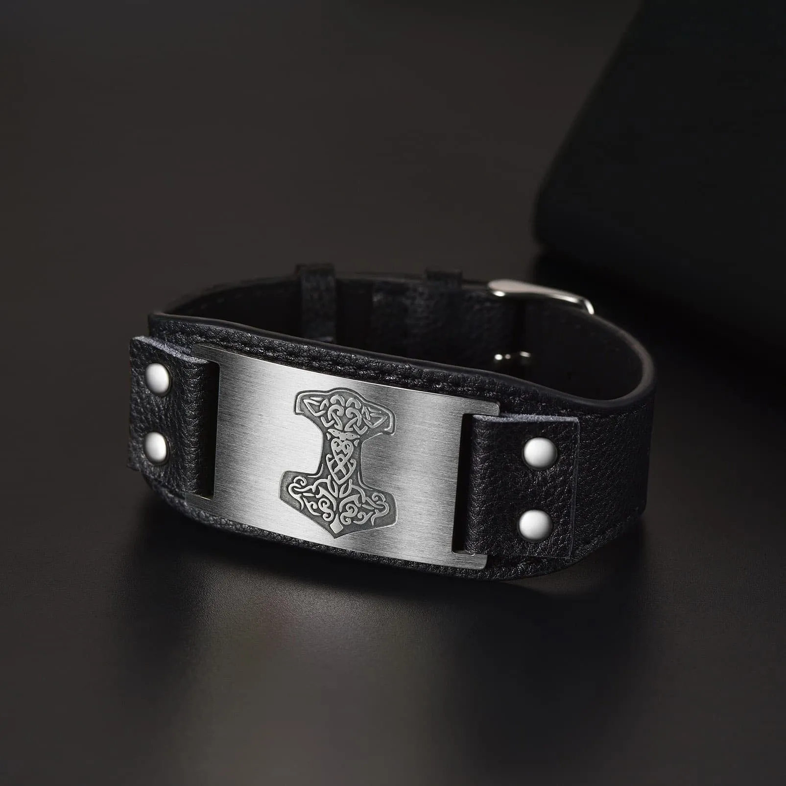 Viking Thor's Hammer Cuff Bracelet Leather Wristband For Men Son