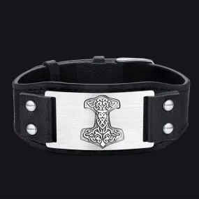 Viking Thor's Hammer Cuff Bracelet Leather Wristband For Men Son