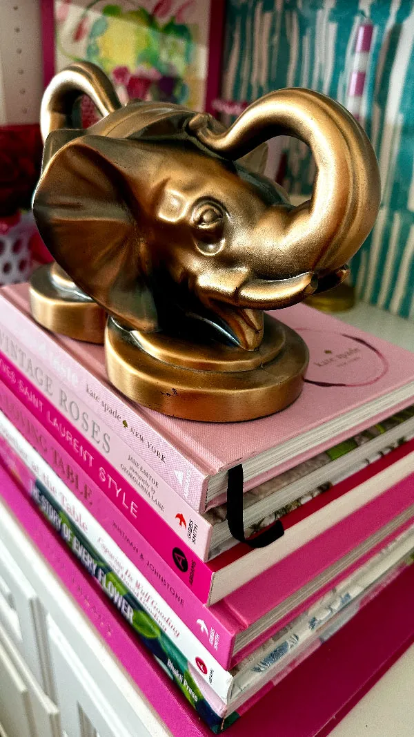 Vintage Elephant Bookends Metal